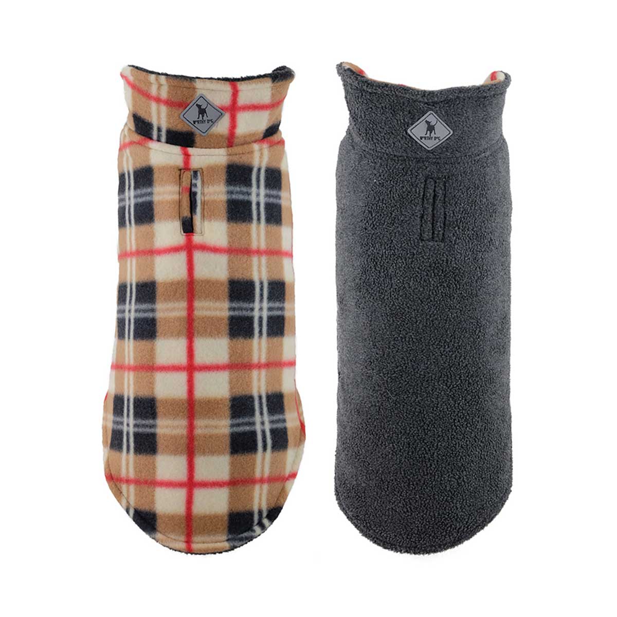 Tan Plaid Fargo Fleece Reversible Pet Jacket | Pawlicious & Company