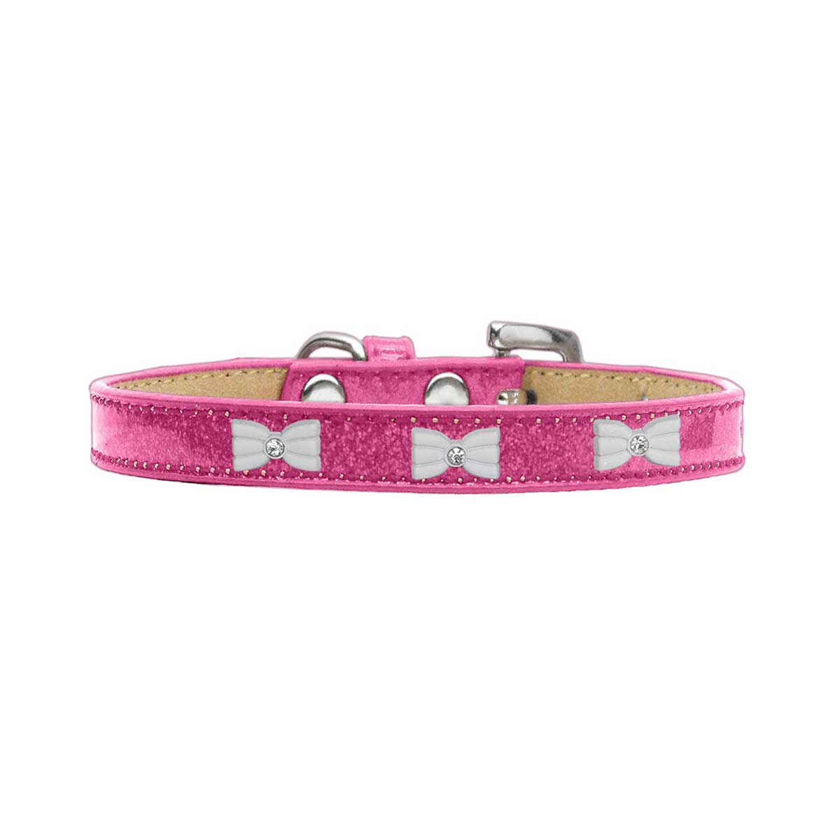 White Bow Widget Pet Collar in Pink Ice | Pawlicious & Company