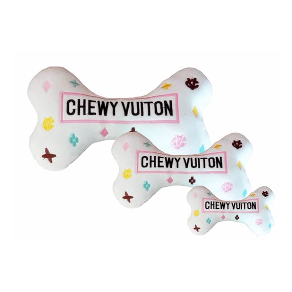 White Chewy Vuiton Bone Dog Toy | Pawlicious & Company