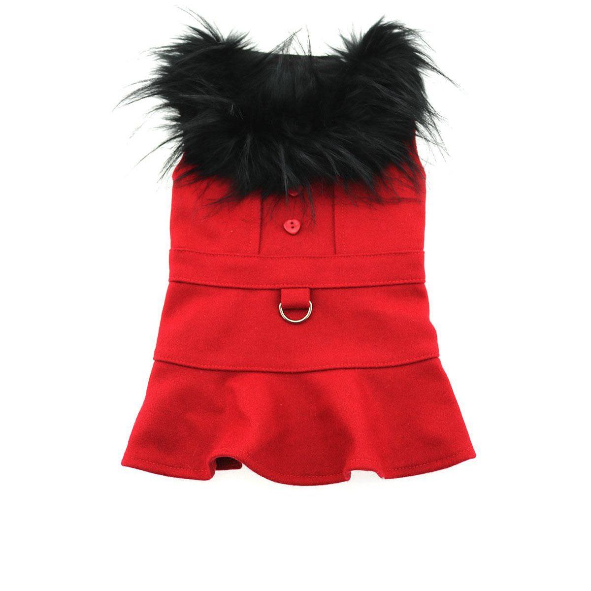 Wool Dog Coat Fur Trimmed in Red | Pawlicious & Company