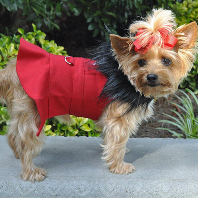 Wool Dog Coat Fur Trimmed in Red | Pawlicious & Company